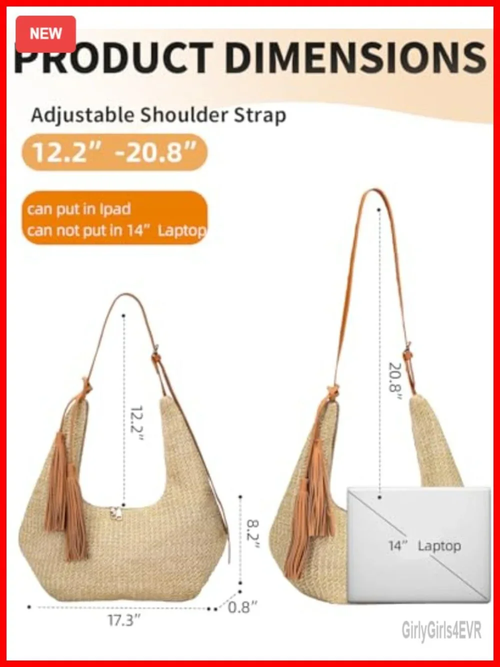 Handwoven Straw Crescent Hobo Bag Boho Shoulder Purse Summer